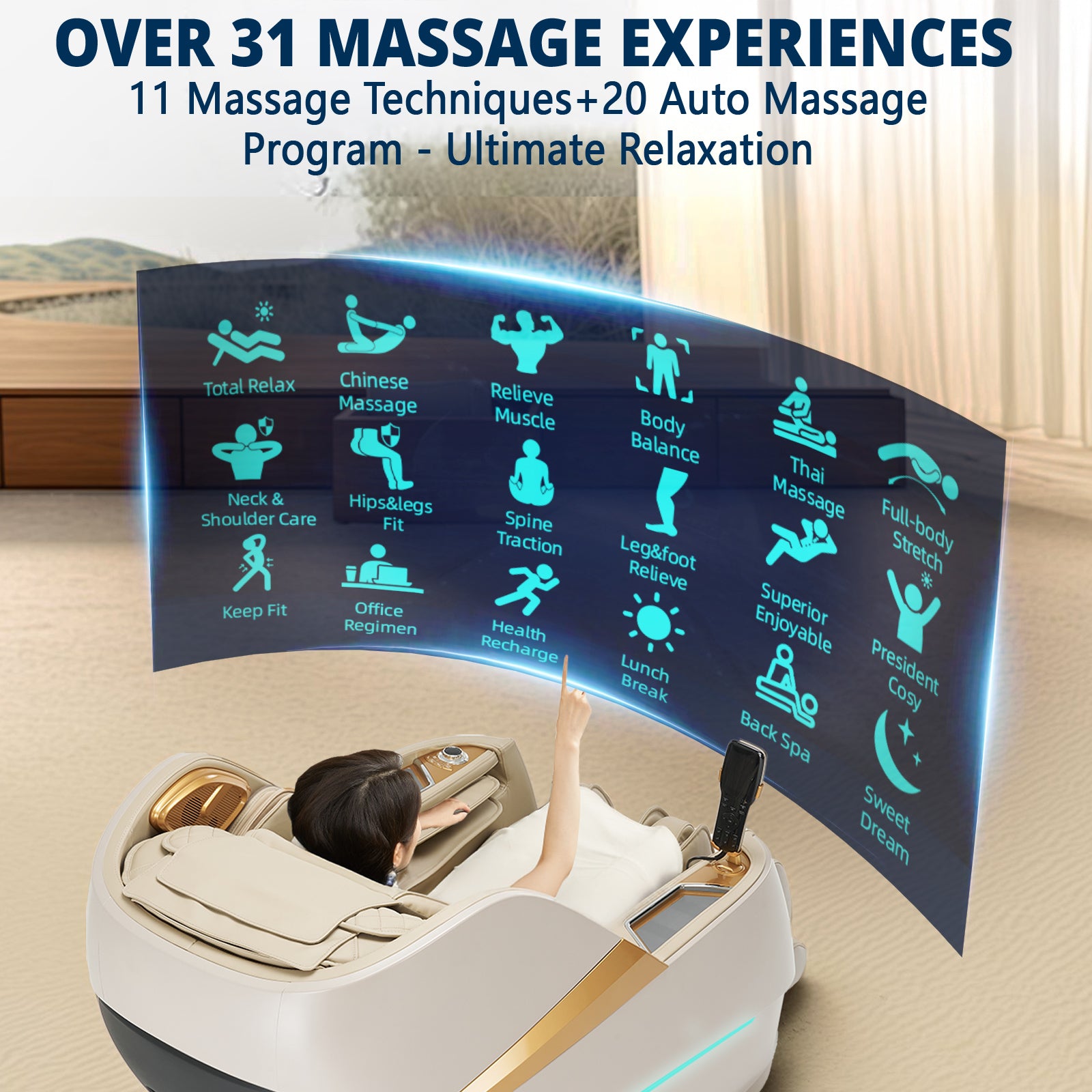 4D Massage Chair Full Body Zero Gravity Recliner - 55“ SL-Track,20 Auto Modes,11 Massage Technique,40 Airbags Massage,with Yoga Stretch,APP Control,Negative Oxygen lons(Beige)